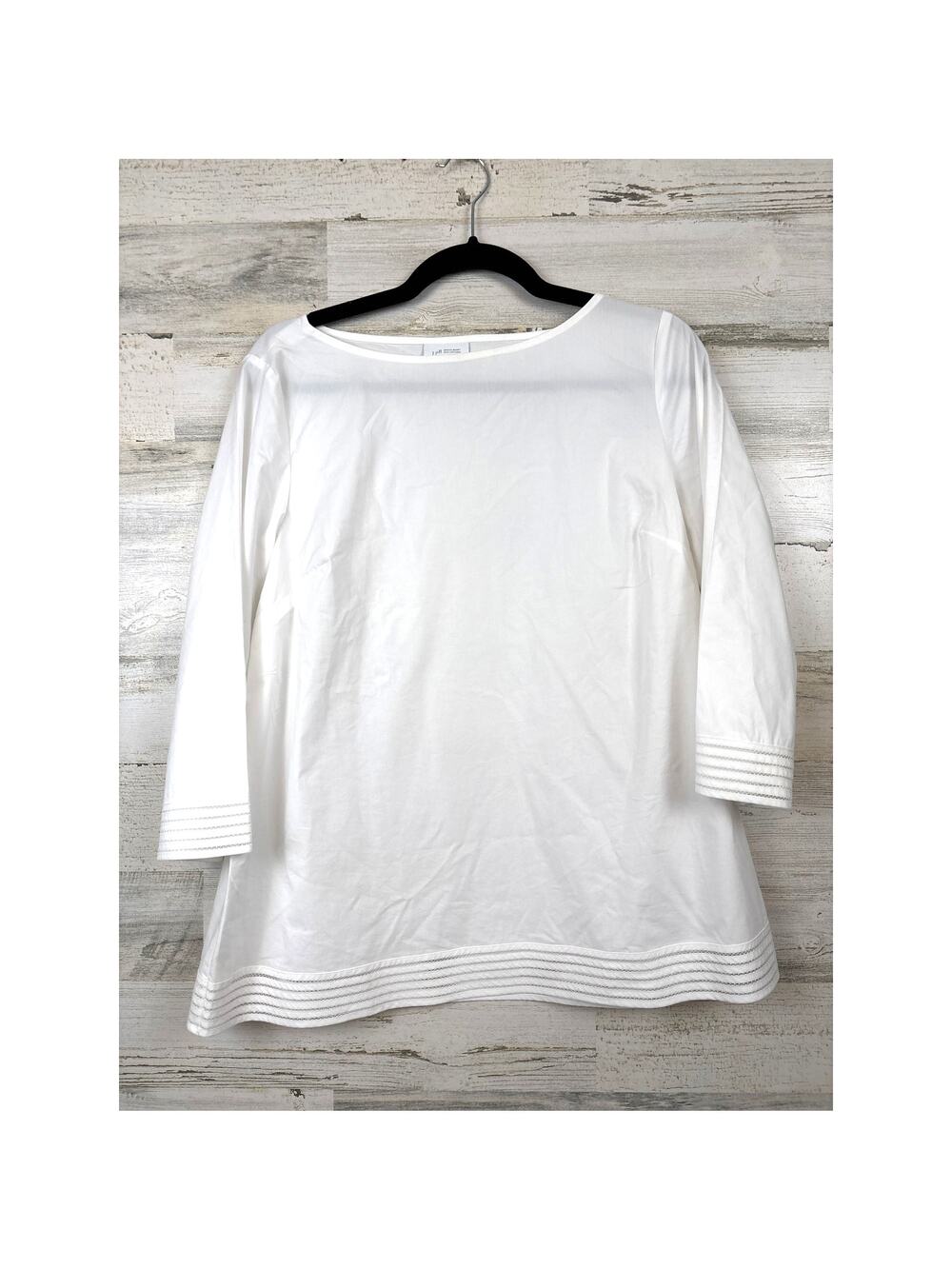 J Jill Womens S White 3 4 Sleeve White Collection Striped Hem Summer Blouse